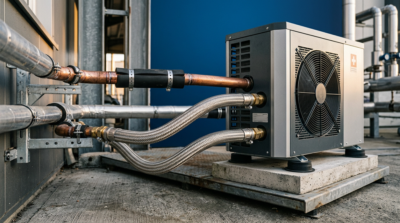Wärmepumpe mit flexiblen Edelstahl-Anschlüssen